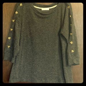 Gray boat neck sweater with button details